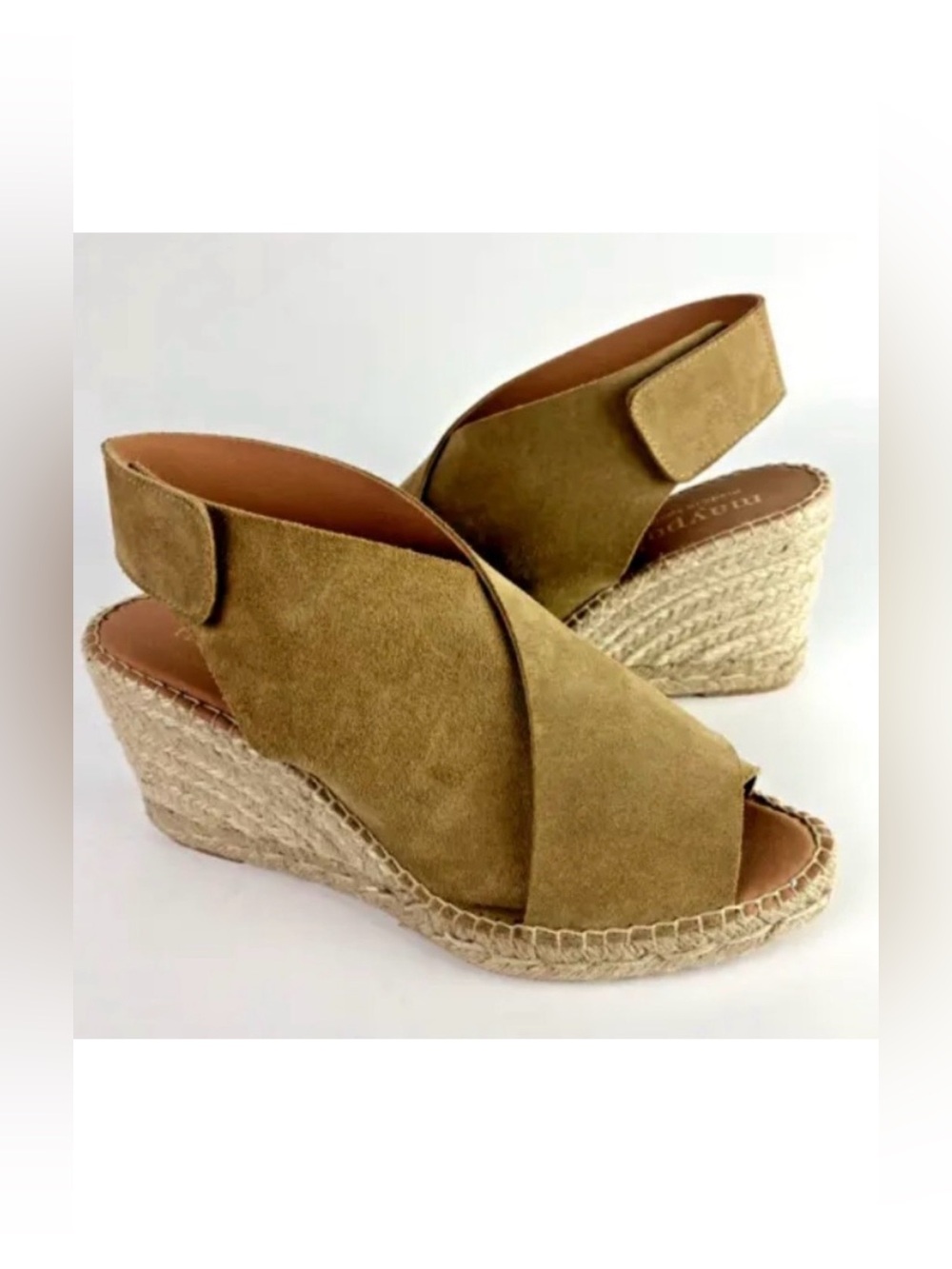 Maypol 9.5 Suede Sandals heels Espadrille 41 Brown suede criss cross